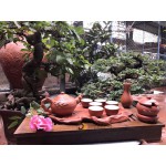 Bộ ấm chén tử sa đắp tay men nâu, đắp nổi trúc