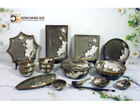 Bộ bát đĩa ăn men gấm hỏa biến S9 Bộ bát đĩa ăn men gấm hỏa biến S9
