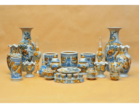 Bộ đồ thờ men rạn đắp nổi S6 Bộ đồ thờ men rạn đắp nổi S6