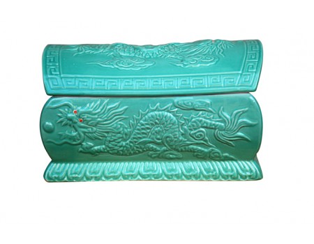 Bộ bình tro quách tiểu men xanh đắp rồng nổi S7 Bộ bình tro quách tiểu men xanh đắp rồng nổi S7