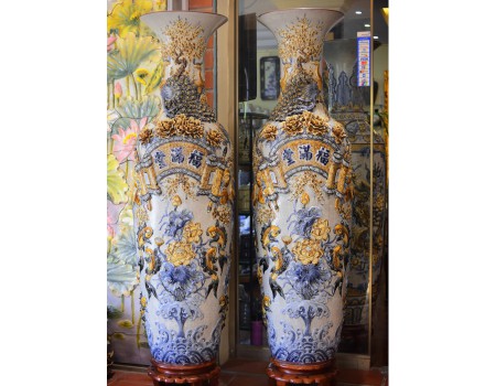 Lọ lộc bình men rạn cổ, đắp nổi phúc lộc thọ Lọ lộc bình men rạn cổ, đắp nổi phúc lộc thọ