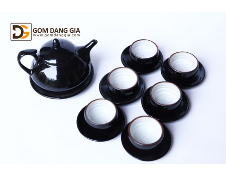 Bộ ấm trà Bát Tràng men hỏa biến men đen S24 Bộ ấm trà Bát Tràng men hỏa biến men đen S24