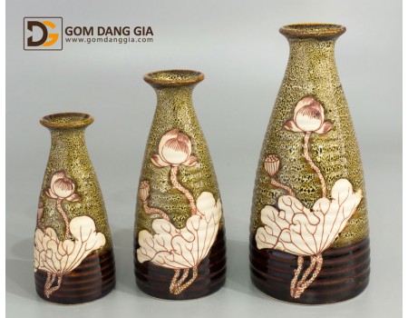 Bình hoa men hỏa biến da báo vẽ sen Bình hoa men hỏa biến da báo vẽ sen