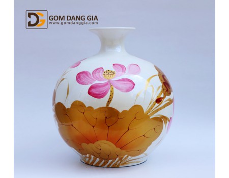 Bình hút tài lộc men nền trắng vẽ hoa sen S6 Bình hút tài lộc men nền trắng vẽ hoa sen S6