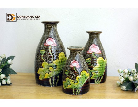 Bình hoa men hỏa biến vẽ sen hồng Bình hoa men hỏa biến vẽ sen hồng