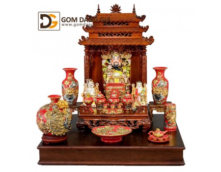 Bộ đồ thờ thần tài thổ địa vẽ vàng nền đỏ Bộ đồ thờ thần tài thổ địa vẽ vàng nền đỏ