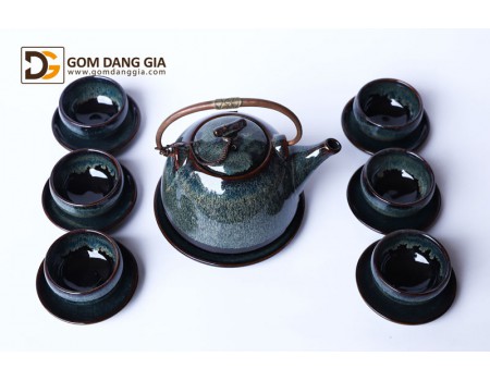 Bộ ấm trà Bát Tràng men hỏa biến ấm dáng giỏ cua Bộ ấm trà Bát Tràng men hỏa biến ấm dáng giỏ cua