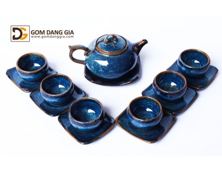 Bộ ấm trà Bát Tràng men hỏa biến xanh S15 Bộ ấm trà Bát Tràng men hỏa biến xanh S15