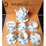 Bộ trà phong cách Nhật Bản S1 quai mây men trắng vẽ hoa