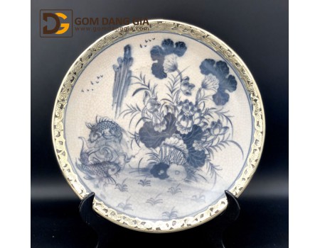 Đĩa trưng bày men rạn giả cổ Bát Tràng họa tiết vẽ tay S8 Đĩa trưng bày men rạn giả cổ Bát Tràng họa tiết vẽ tay S8