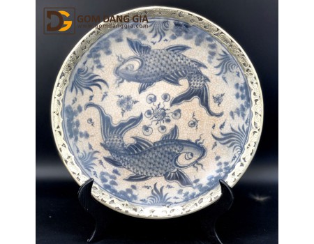 Đĩa trưng bày men rạn giả cổ Bát Tràng họa tiết vẽ tay S9 Đĩa trưng bày men rạn giả cổ Bát Tràng họa tiết vẽ tay S9