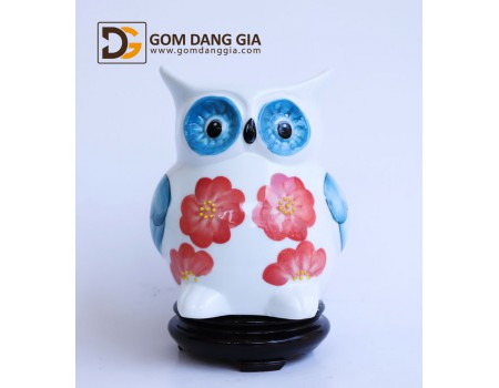 Đèn xông tinh dầu Bát Tràng, chim cú mèo vẽ hoa Đèn xông tinh dầu Bát Tràng, chim cú mèo vẽ hoa