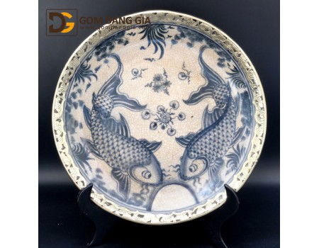 Đĩa trưng bày men rạn giả cổ Bát Tràng họa tiết vẽ tay S10 Đĩa trưng bày men rạn giả cổ Bát Tràng họa tiết vẽ tay S10