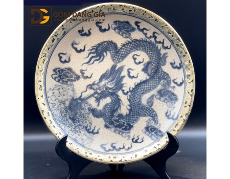 Đĩa trưng bày men rạn giả cổ Bát Tràng họa tiết vẽ tay S11 Đĩa trưng bày men rạn giả cổ Bát Tràng họa tiết vẽ tay S11