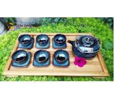 Bộ ấm chén men hỏa biến lòng nở hoa men xanh S2