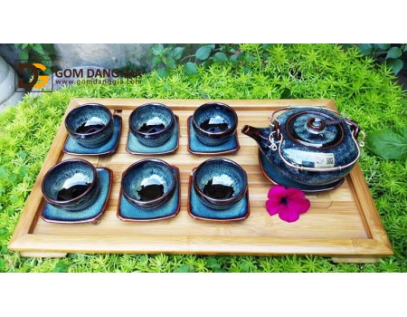 Bộ ấm chén men hỏa biến lòng nở hoa men xanh S2 Bộ ấm chén men hỏa biến lòng nở hoa men xanh S2