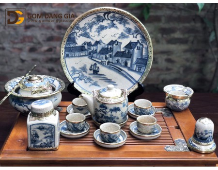Bộ trà Bát Tràng men giả cổ, men rạn bọc đồng dáng vại quai đồng, chọn bộ Bộ trà Bát Tràng men giả cổ, men rạn bọc đồng dáng vại quai đồng, chọn bộ