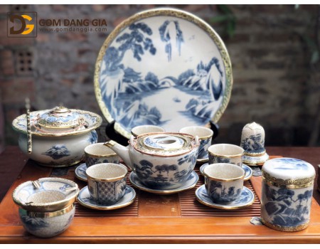 Bộ trà Bát Tràng men rạn giả cổ bọc đồng dáng siêu quai đồng, chọn bộ Bộ trà Bát Tràng men rạn giả cổ bọc đồng dáng siêu quai đồng, chọn bộ