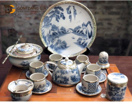 Bộ trà Bát Tràng men rạn giả cổ bọc đồng dáng siêu quai sứ, chọn bộ Bộ trà Bát Tràng men rạn giả cổ bọc đồng dáng siêu quai sứ, chọn bộ