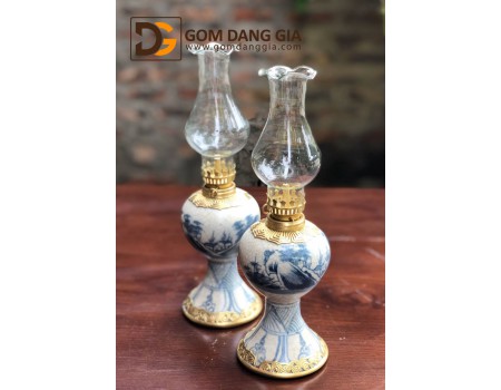 Đèn dầu men rạn giả cổ bọc đồng dáng chân váy Đèn dầu men rạn giả cổ bọc đồng dáng chân váy