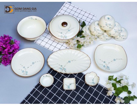 Set đồ ăn vẽ hoa đào xanh S5