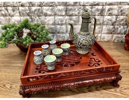 Bộ trà Bát Tràng khắc nổi hoa mẫu đơn tiên tửu Bộ trà Bát Tràng khắc nổi hoa mẫu đơn tiên tửu