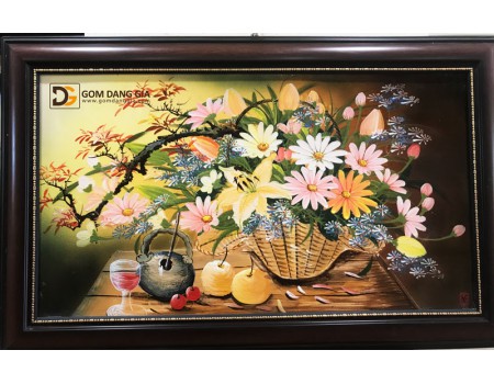 Tranh sứ ẩm thực Bát Tràng khung gỗ. Tranh sứ ẩm thực Bát Tràng khung gỗ.