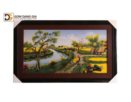 Tranh sứ khung Bát Tràng họa tiết cảnh đồng quê S2 Tranh sứ khung Bát Tràng họa tiết cảnh đồng quê S2