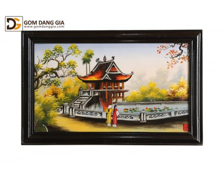 Tranh sứ Bát Tràng có khung, họa tiết cảnh chùa 1 cột S10 Tranh sứ Bát Tràng có khung, họa tiết cảnh chùa 1 cột S10