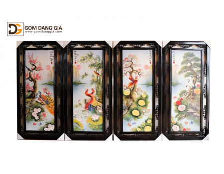Tranh sứ Bát Tràng có khung họa tiết tứ cảnh S15 Tranh sứ Bát Tràng có khung họa tiết tứ cảnh S15