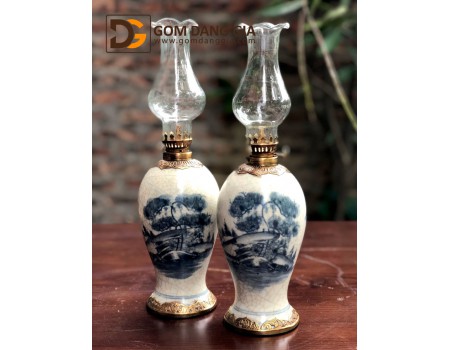 Đèn dầu thờ men rạn giả cổ bọc đồng dáng đùi dế Đèn dầu thờ men rạn giả cổ bọc đồng dáng đùi dế