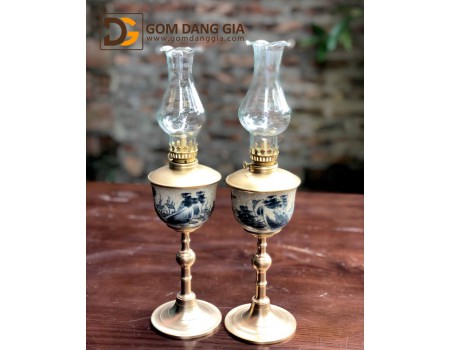 Đèn dầu thờ men rạn giả cổ bọc đồng dáng tống cột Đèn dầu thờ men rạn giả cổ bọc đồng dáng tống cột