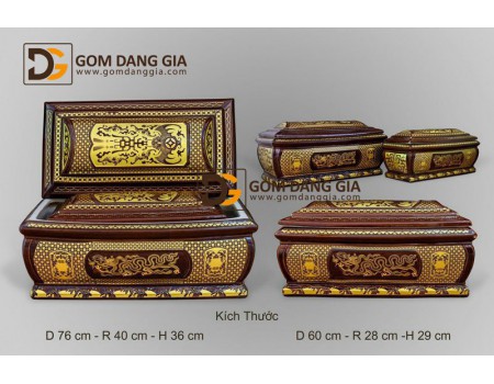Bộ quách tiểu vẽ vàng khắc rồng nổi màu nâu Bộ quách tiểu vẽ vàng khắc rồng nổi màu nâu