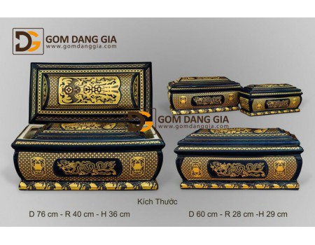Bộ quách tiểu vẽ vàng khắc rồng nổi màu xanh lam đậm Bộ quách tiểu vẽ vàng khắc rồng nổi màu xanh lam đậm
